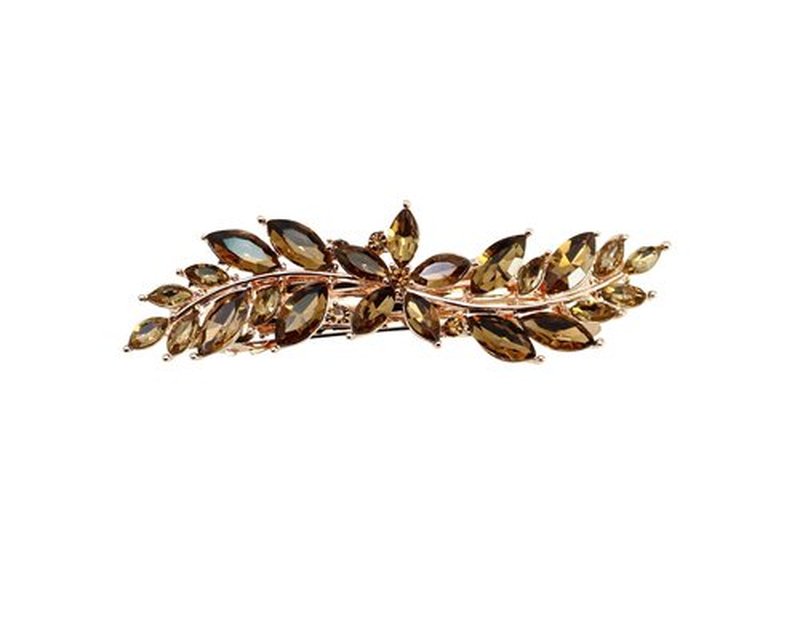 Faship Smoked Topaz Chocolate Brown Rhinestone Crystal Small Floral Hair Barrette Clip
