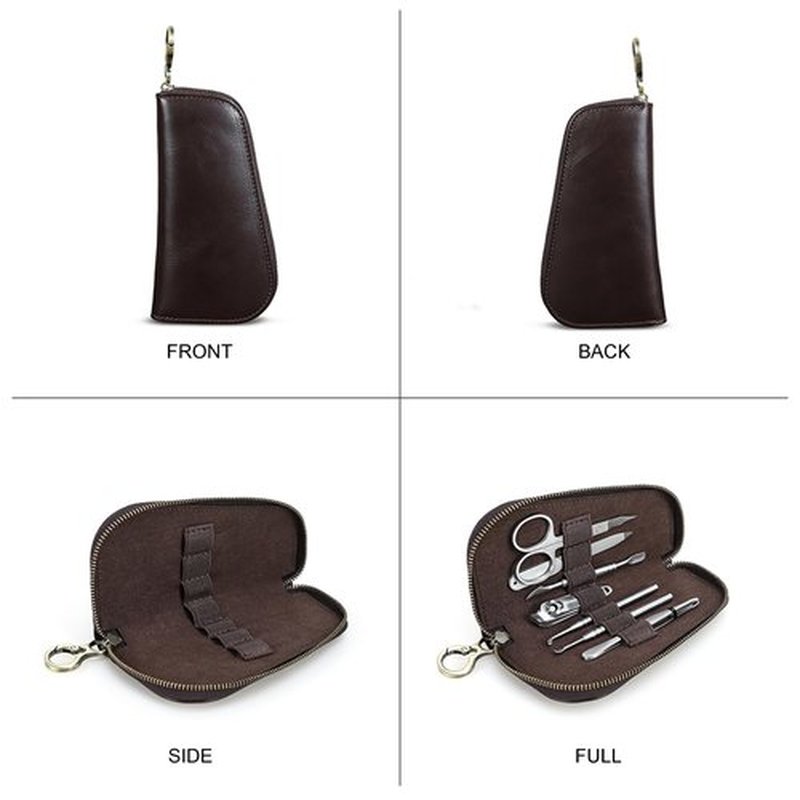 CONTACTS Full Grain Leather Manicure Set Case Travel Nail Clipper Pouch Empty for Men Personal Tools Pouch by Handmade (Case Only)