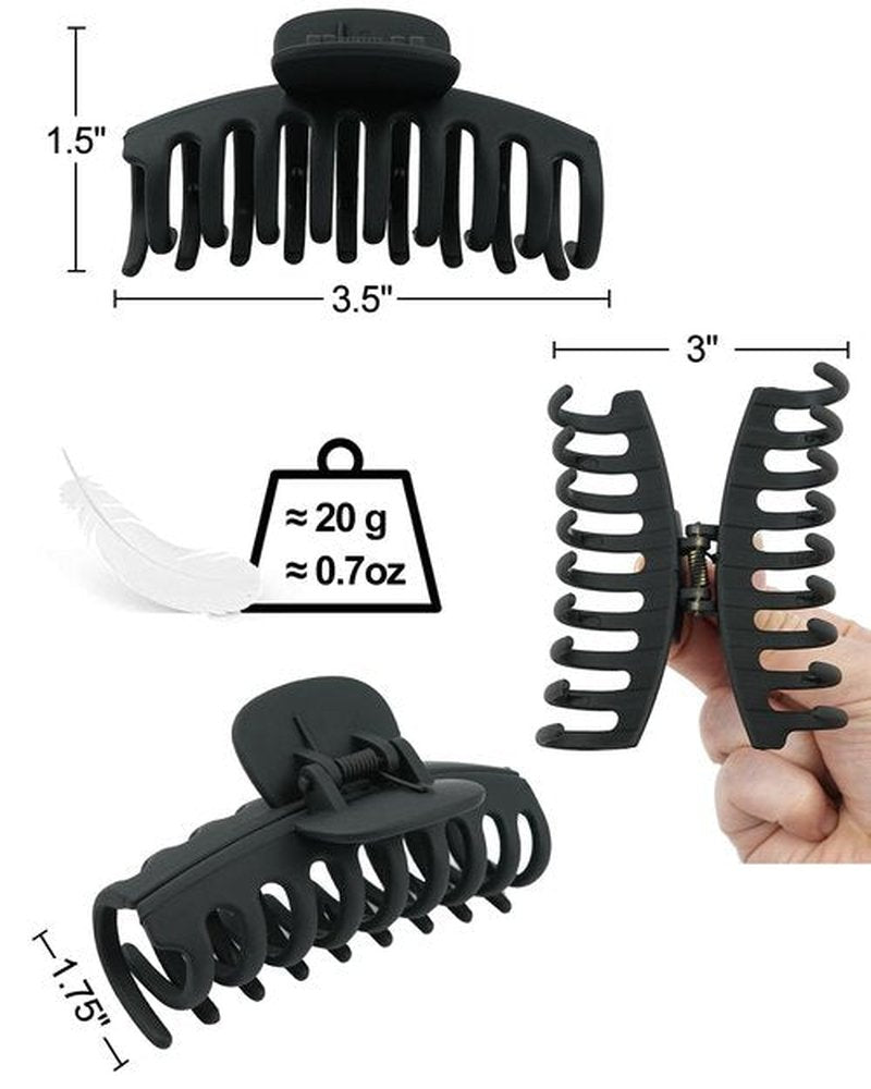 3.5'' Medium Hair Claw Clips for Thin and Medium Thick Hair, Strong Hold Hair Clips for Fine Hair, Non-slip Cute Claw Clips for Women and Girls, Extra Lightweight Matte Jaw clips (Black, Tortoise)
