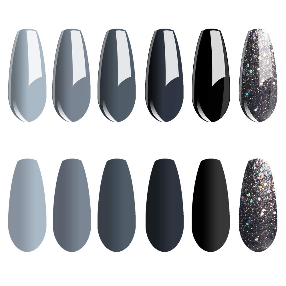 Vishine Classic Gray Serie Gel Nail Polish Set - 6 Different Gray Shades Glitter Polish Kit Popular Nail Art Design Soak Off LED Lamp Manicure Kit