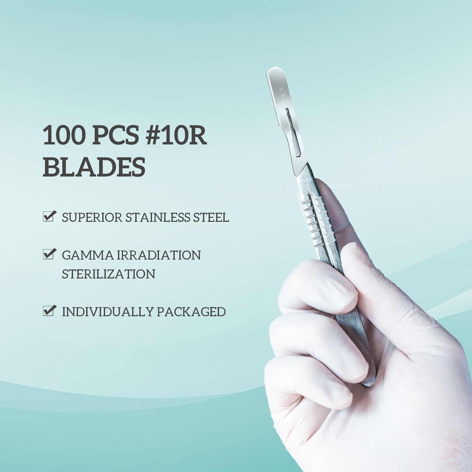 10R Dermaplaning Blades, Stainless Steel Precision Blades for Facial Exfoliation, Individually Wrapped Single-Use Blades, Compatible with No.3 & No.5 Handles (Box of 100)