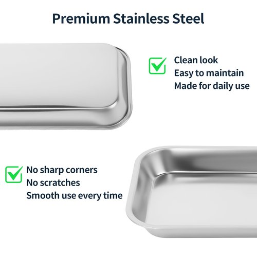 3PCS Stainless Steel Trays for Nail Tools – Rectangular Metal Organizer for Beauty Salon, Makeup, Tattoo, Dental Instruments – 22.5×12×2cm