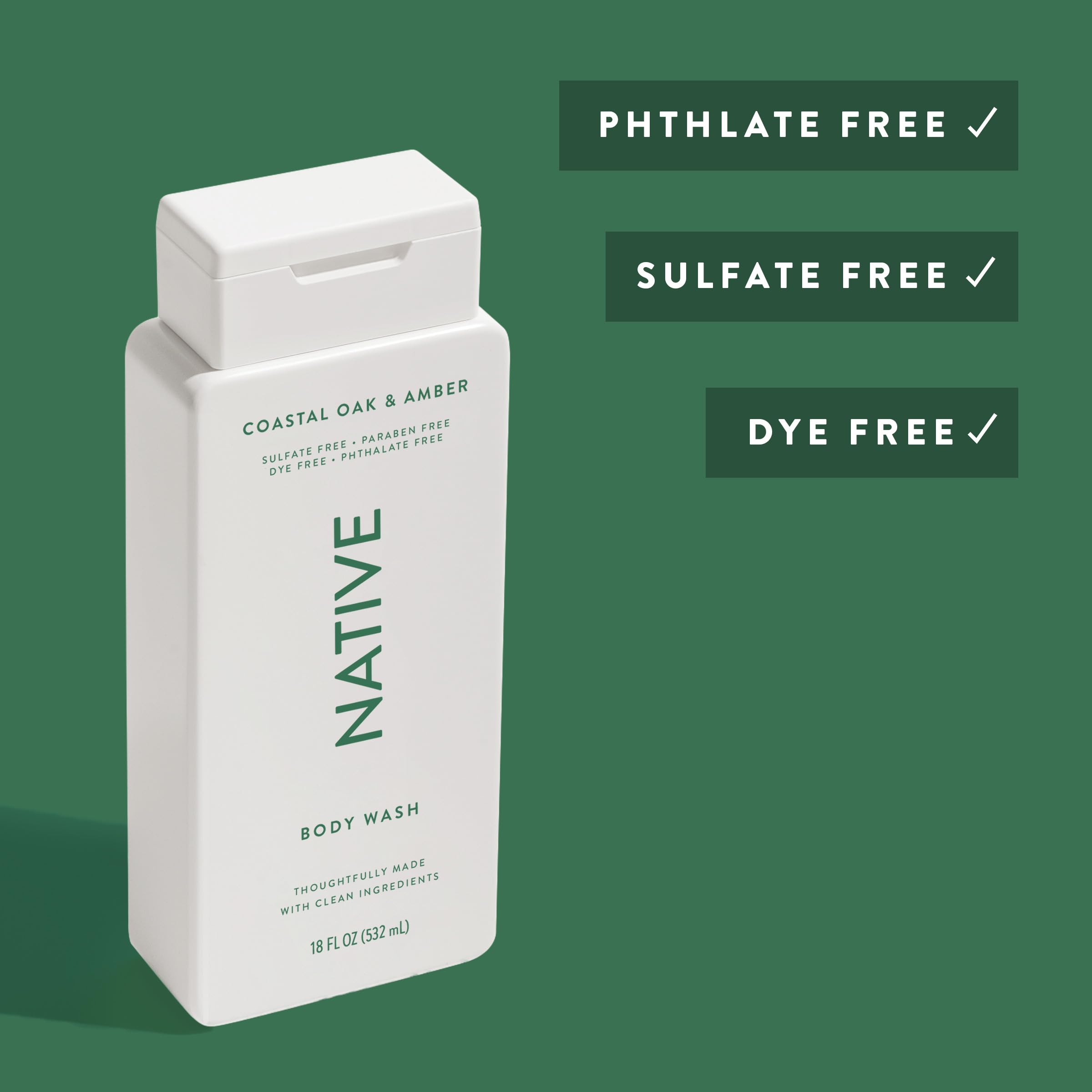 Native Body Wash Contains Naturally Derived Ingredients | For Women & Men, Sulfate, Paraben, & Dye Free Leaving Skin Soft and Hydrating | Coastal Oak & Amber 18 oz