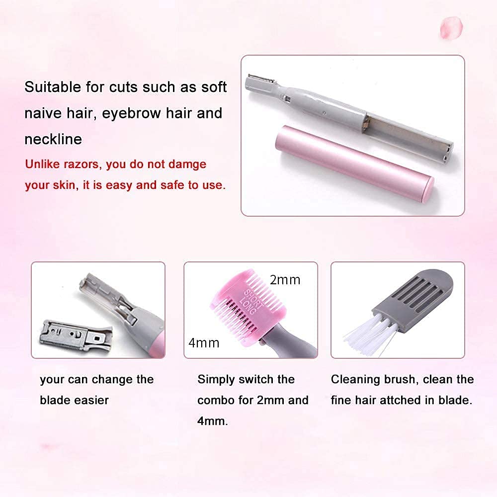 Electric Eyebrow Shaver, Gentle Precision Facial Hair Removal Portable Women Trimmer Travel Friendly Multi Purpose Grooming Tool Includes Cleaning Brush Comb Pink