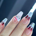 Ricefod Press on Nails Handmade Reusable Fake Nails with Cartoon Cat Design Press on False Nails French Tip Coffin Nails 10 Pcs Luxury Nails, Size:Large