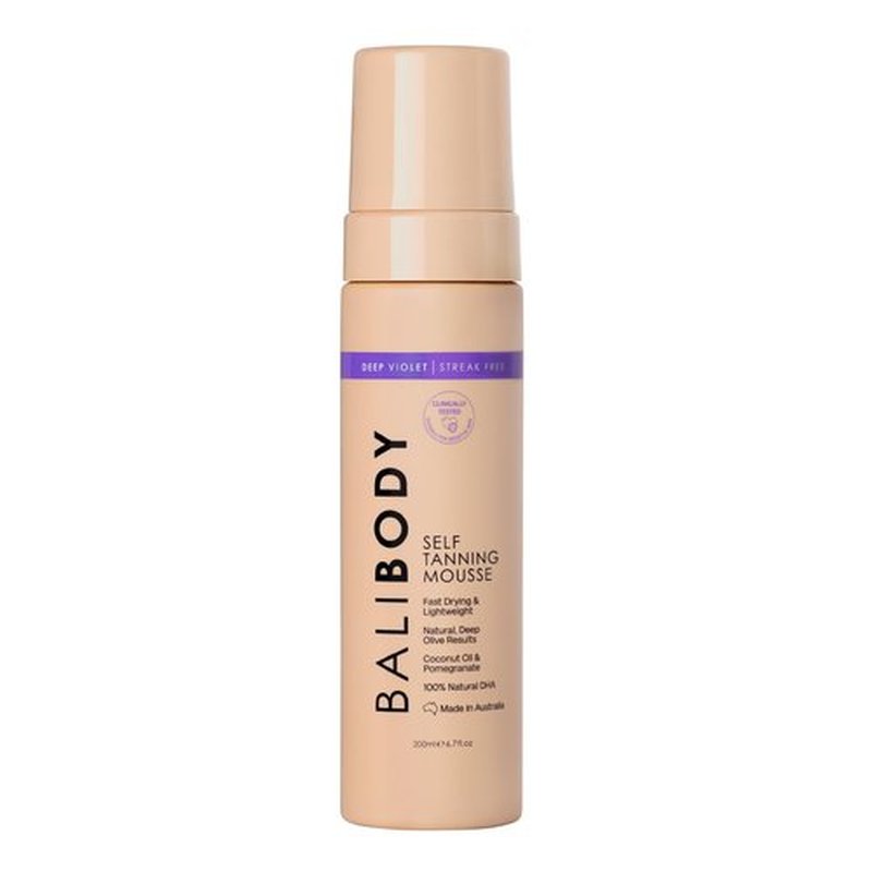 Bali Body Deep Violet Self Tanning Mousse – Self Tanner Mousse Violet-Based Formula for Dark, Fake Tan with Olive Undertones – Hydrating, Sunless Tanner for Sensitive Skin – 200ml / 6.7fl oz