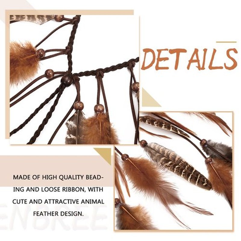 GENBREE Boho Festival Feather Headband Bohemian Gypsy Long Hair Accessories with Beads Hippie Headpiece for Women (Pattern 1)