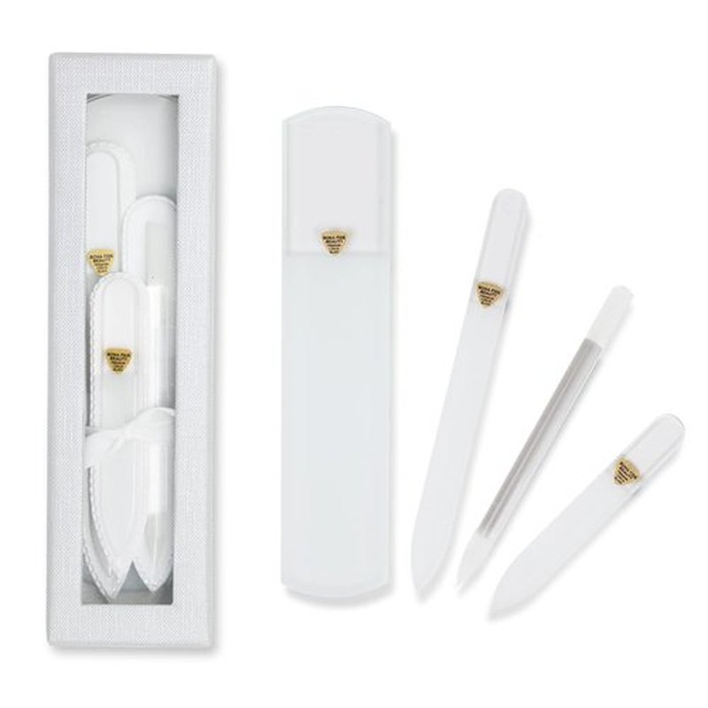Bona Fide Beauty Nail Kit - Handmade Czech Glass | 4PC Gift Set for Teen Girls - Clear Color Essentials