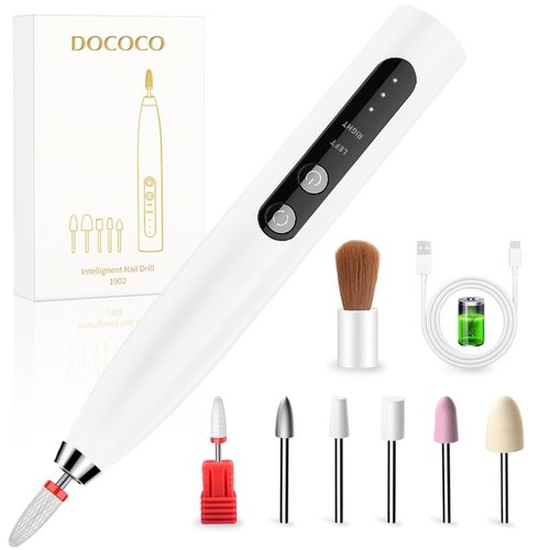 DOCOCO Electric Nail Drill, 35000RPM Electric Nail File with 3 Adjustable Speeds, Rechargeable Efile Set for Acrylic Gel Nails, Nail Dremel Tool for Women, Salon, Home