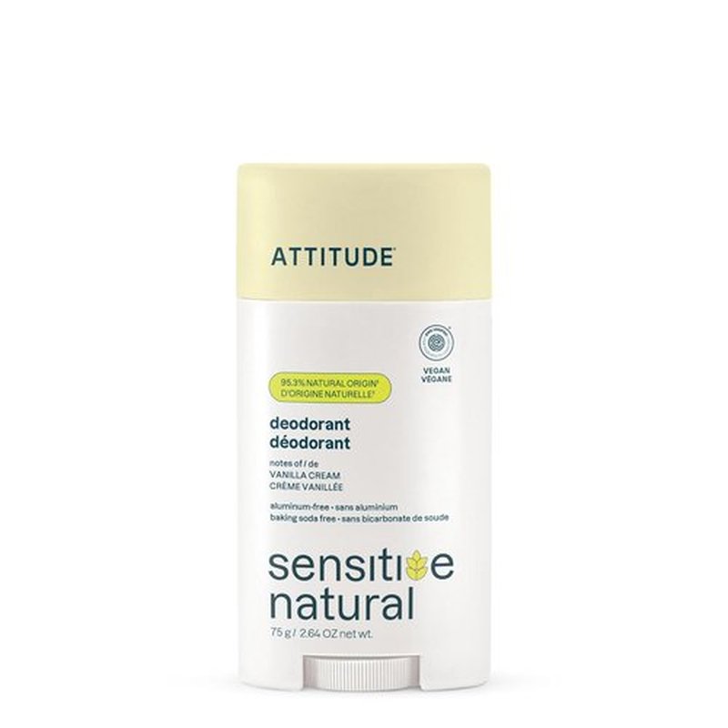 ATTITUDE Deodorant for Sensitive Skin - Aluminum Free, Vegan & Gentle - Long-Lasting Vanilla Cream, 2.64 Oz