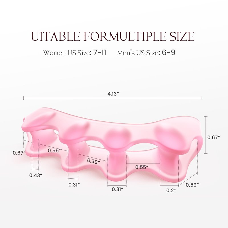 Welnove Toe Separators Spacers for Women - Toe Spreaders with Rose Extract, Toe Straightener for Women Men - Toe Stretcher for Walking, Running & Yoga Practice - Rose, 4 Pack