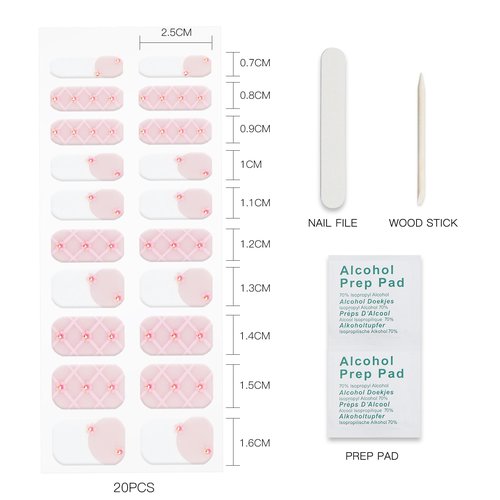 JMEOWIO Gel Nail Stickers French Tip White Pink Flower Semi Cured Gel Nail Strips Wraps UV/LED Nails Art Design Decoration Accessories