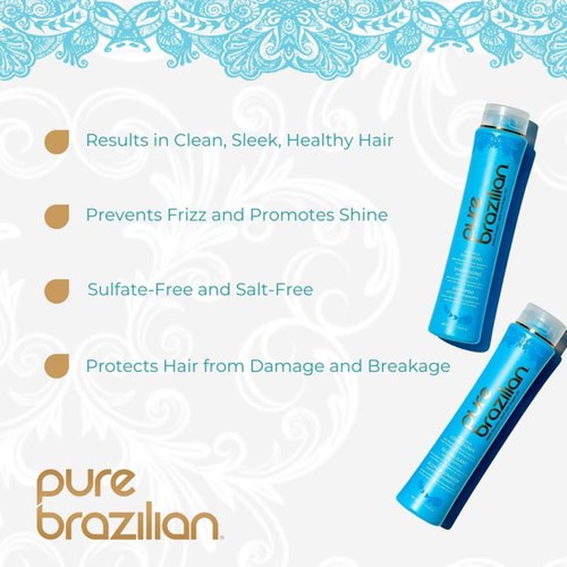 Pure Brazilian Anti-Frizz Shampoo & Conditioner - Salt-Free, Color Safe, Keratin & Argan Oil, 13.5 Oz