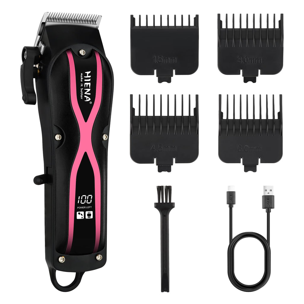 HIENA PRO Hair Clippers for Men, Professional Electric Hair Clipper and Trimmer, Rechargeable Haircut Clipper, Cordless Hair Cutting Tool with LED Display, Perfect Gifts for Men(Pink)