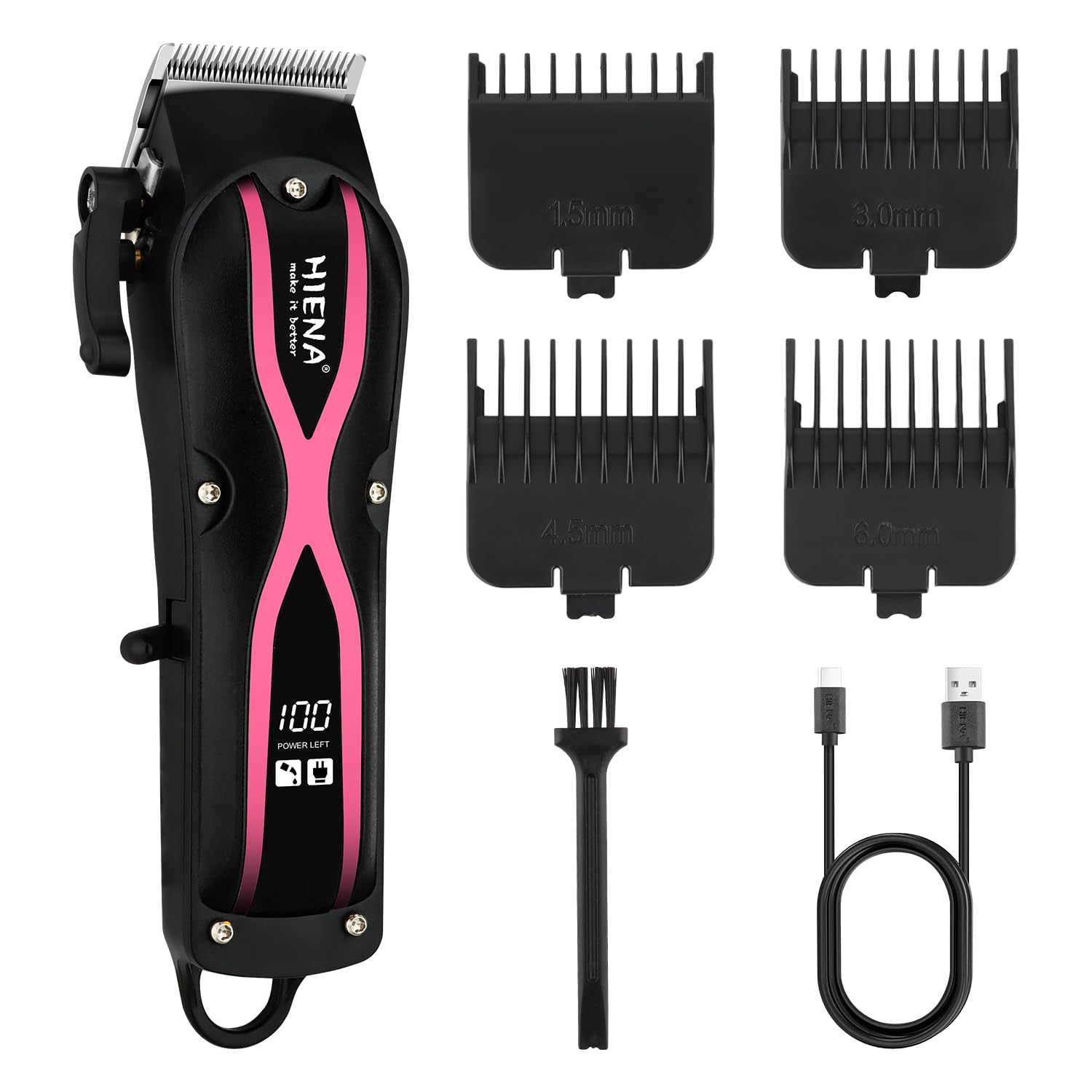 HIENA PRO Hair Clippers for Men, Professional Electric Hair Clipper and Trimmer, Rechargeable Haircut Clipper, Cordless Hair Cutting Tool with LED Display, Perfect Gifts for Men(Pink)