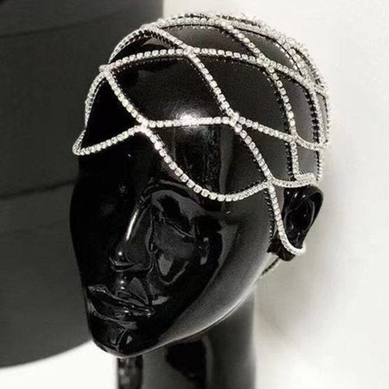 NAISKA Silver Rhinestone Head Chain Wedding Bride Crystal Headpieces Caps Vintage 1920S Party Flapper Hair Headband Jewelry Gatsby Hair Accessories for Women and Girls