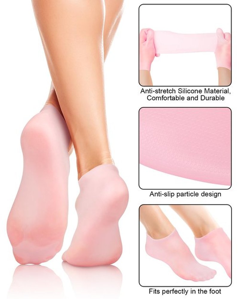 BLATOWN 2 Pairs Silicone Moisturizing Foot Socks, Soft Silicone Socks, Anti Slip Gel Spa Socks Softening Feet Dry Cracked Skin, Spa Pedicure Socks for Women Foot Care After Pedicure