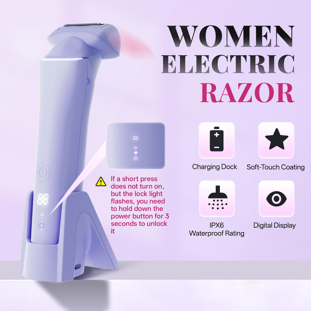 Krofaue Bikini Trimmer for Women, Gentle Painless Electric Razor for Silk Skin, IPX6 Waterproof Pubic Hair Trimmer & Body Shaver, Easy to Use & Clean, for Arms, Legs, Underarms, Private Area