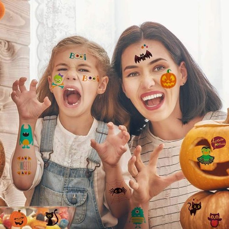 144 Pcs Halloween Temporary Tattoos, 72 Cute Designs Colorful Waterproof Halloween Cartoon Pumpkin Tattoo Stickers for Boys Girls, Halloween Trick or Treat Party Favors