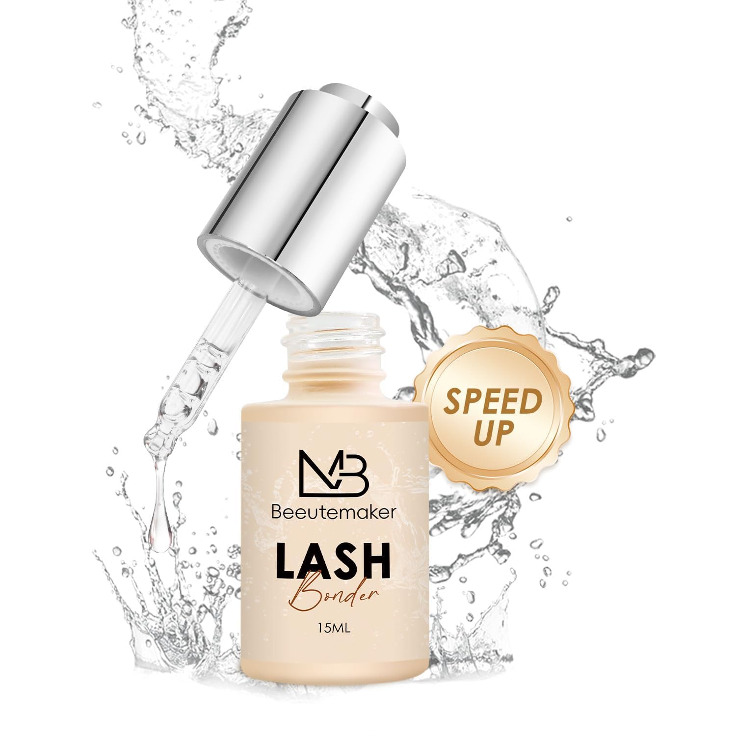 Beeutemaker Super Lash Bonder for Eyelash Extensions, Beige Waterproof Lash Sealant, Speed Up Glue Drying Time, Reduces Fumes, Longer Retention - 15ml