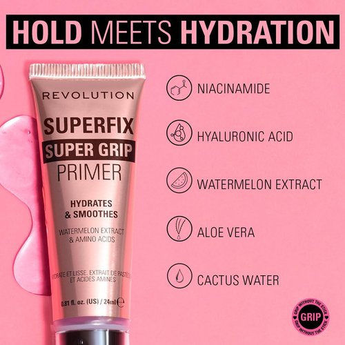 Revolution Beauty London, Superfix Grip Primer, Hydrating & Smoothing Face Primer for Makeup, Gel-Formula to Grip Look, Vegan & Cruelty-Free, 0.81 fl oz