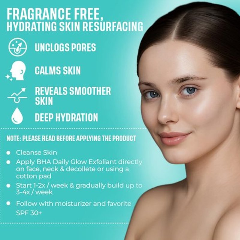 2% BHA AHA Liquid Exfoliant - Salicylic Acid Serum - Pore Minimizer, Gentle Peel for Blackheads & Wrinkles with Hyaluronic Acid, Fragrance-Free, Hydrating for All Skin Types, 2oz