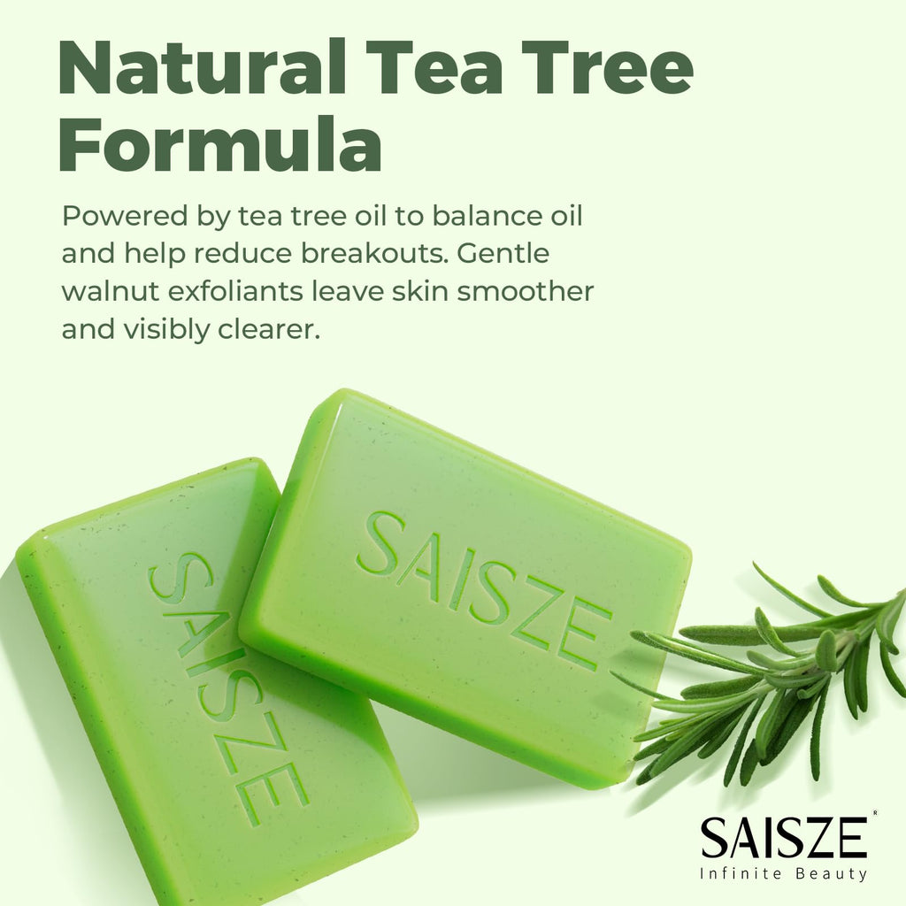 SAISZE Tea Tree Soap, Handmade Soap Bar for Face and Body, Cold Process, Soothing Hydrating Body Wash for Clear Healthy Skin 8 Ounce