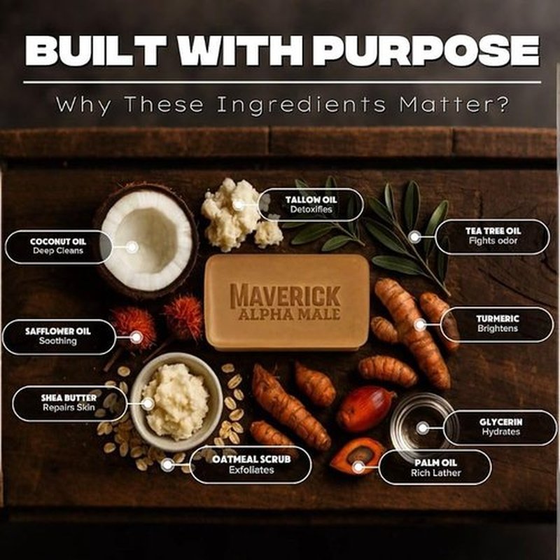 Maverick Beef Tallow Soap for Men – Natural Bar Soap with Tea Tree Oil, Oatmeal & Shea Butter – Moisturizing Mens Bar Soap – Large 8oz Long-Lasting Body Soap Bar