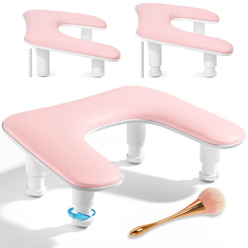 Ruetail Arm Rest for Nails Tech, Adjustable Height Nail Stand Hand Rest, Professional U-Shaped Nail Hand Pillow with 1Pcs Nail Brush, Leather Manicure Rest Stand, Salon Manicurist Essentials (Pink)