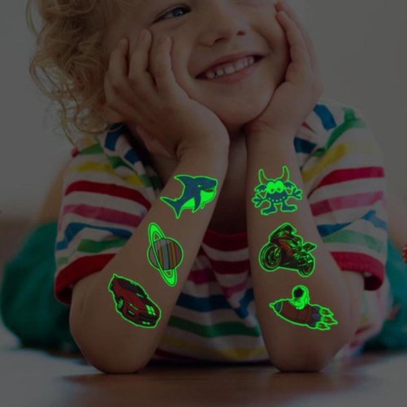 CHARLENT 408 PCS Individually Wrapped Luminous Temporary Tattoos for Kids - Glow in The Dark Mixed Tattoos for Kids Birthday Party Favors Goodie Bag Fillers