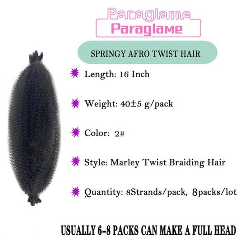 Color 2 Afro Twist Hair 16 Inch 8 Packs Wrapping Hair for Soft Locs Kinky Braiding Spring Twist for Women(16Inch,2#)