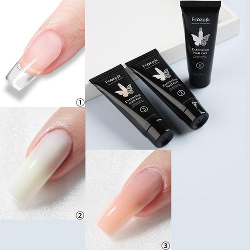 Fcozpjk Poly Extension Gel Nail Kit, Clear White Pink With Slip Solution Dual Builder Nail Forms, Clips for Poly Gel, Starter Kit for Home Manicure Set, Nude
