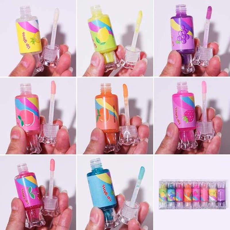 Mebtmel Cute Lip Gloss for Kids, 6PCS Glitter Girls Lip Gloss Set with Shape of Candy, Assorted Flavors Hydrating Lip Balm Party Favor Make-up for Girls and Teens Ages 8-12