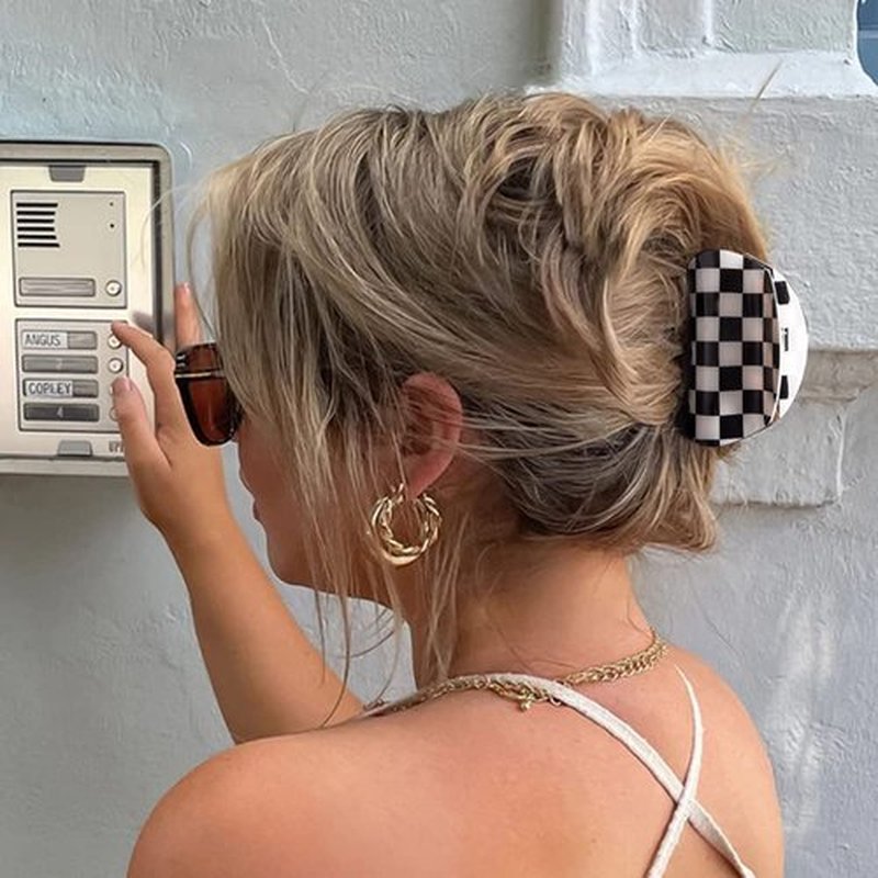 Skiennix Vintage Checkered Y2K Hair Barrettes - Aesthetic 3-Piece Claw Clip Set for Women & Girls