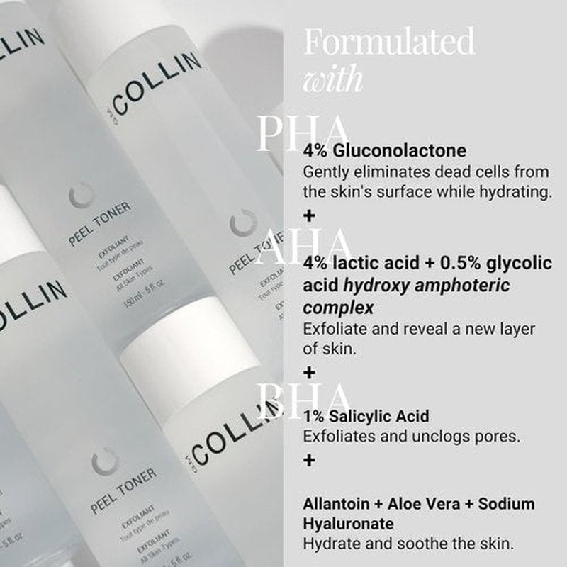 G.M. COLLIN Peel Toner Exfoliant - Daily Leave-On AHA BHA PHA Liquid | Salicylic Acid for Smooth Skin & Pore Minimizing | Aloe Vera Hydration
