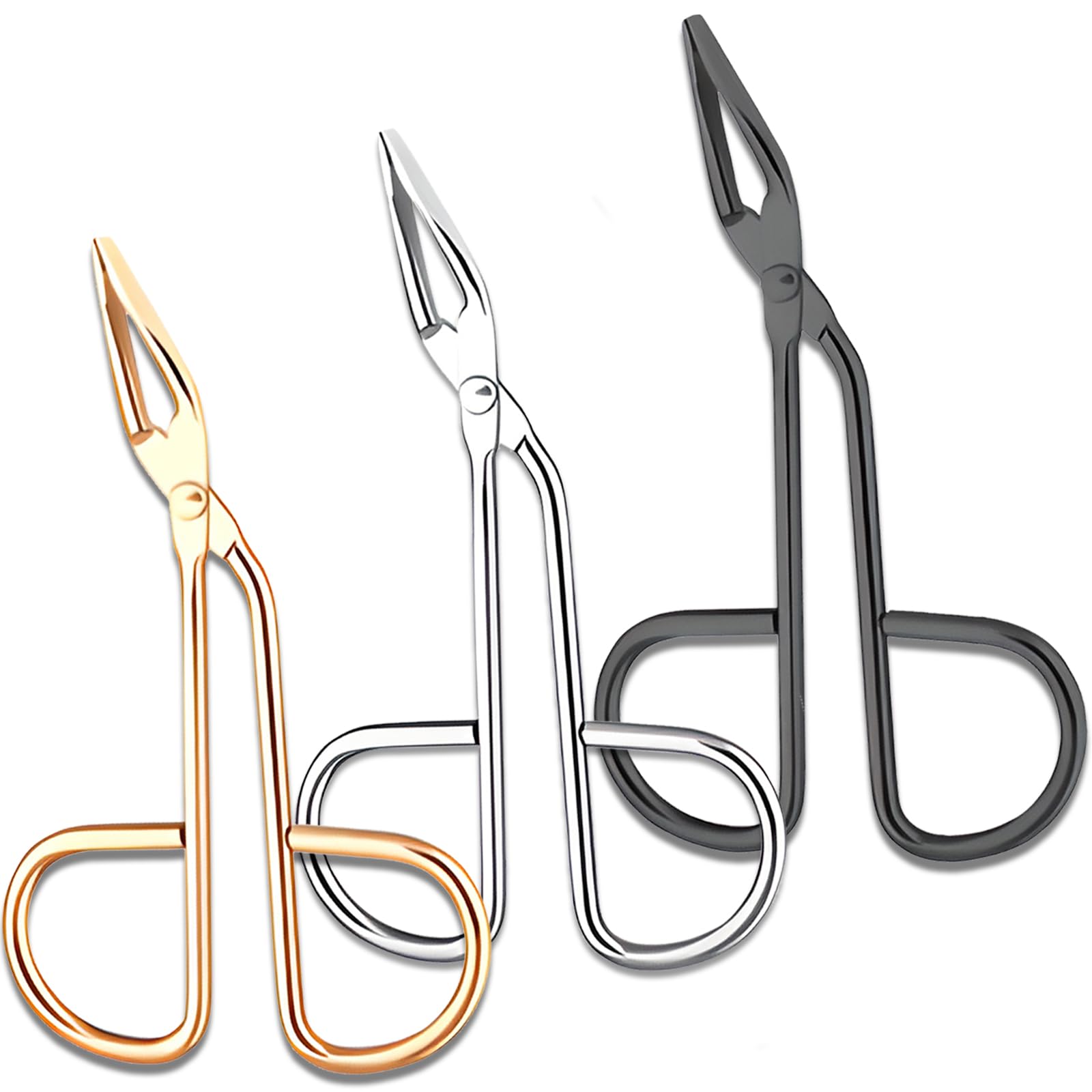 3-Piece Tweezers Set Scissor Handle Slant Tip Eyebrow Tweezers Eyebrow Plucker Tweezers for Facial Hair Removal Includes Black, Silver, & Rose Pink