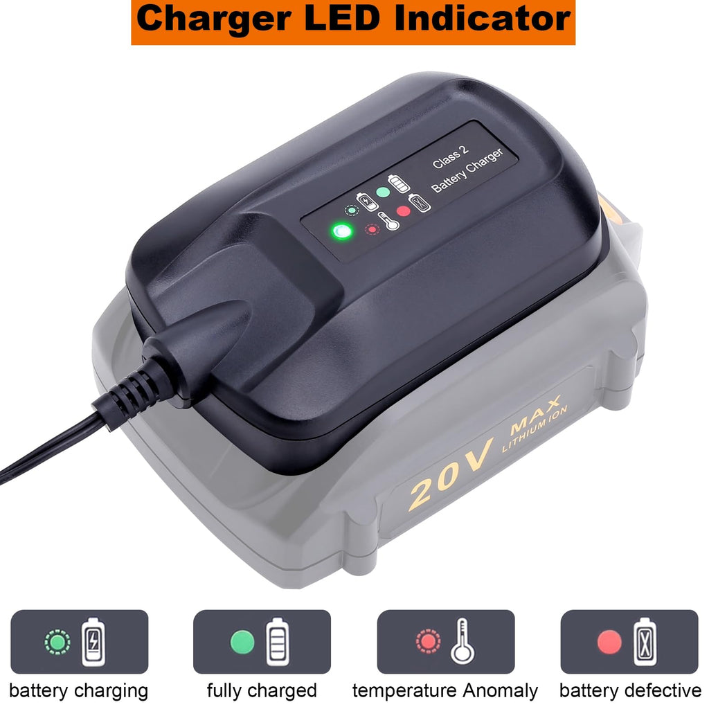 Replacement for Worx Battery 20V Charger WA3742, 20-Volt Battery Charger Compatible with Worx 20V Battery WA3525 WA3520 WA3578 Charger