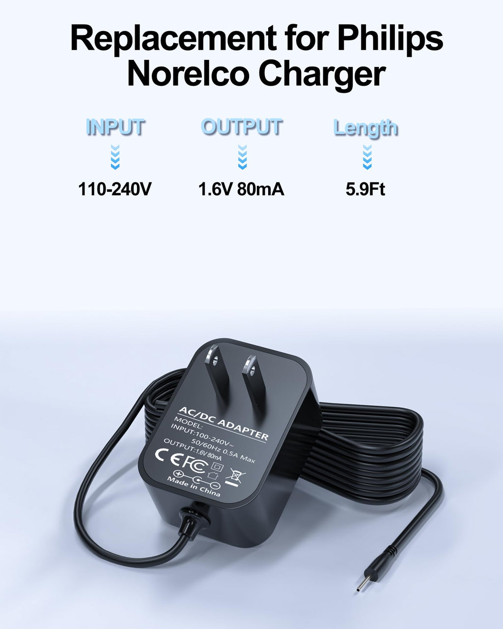 1.6V 80mA Replacement for Philips Norelco Charger Compatible with Philips G370 G250 G270 G290 G380 D350 G390, G470, G480 Grooming System and Beard Hair Trimmer QC5015 QG3080 QG3150 HQG265 HQG265
