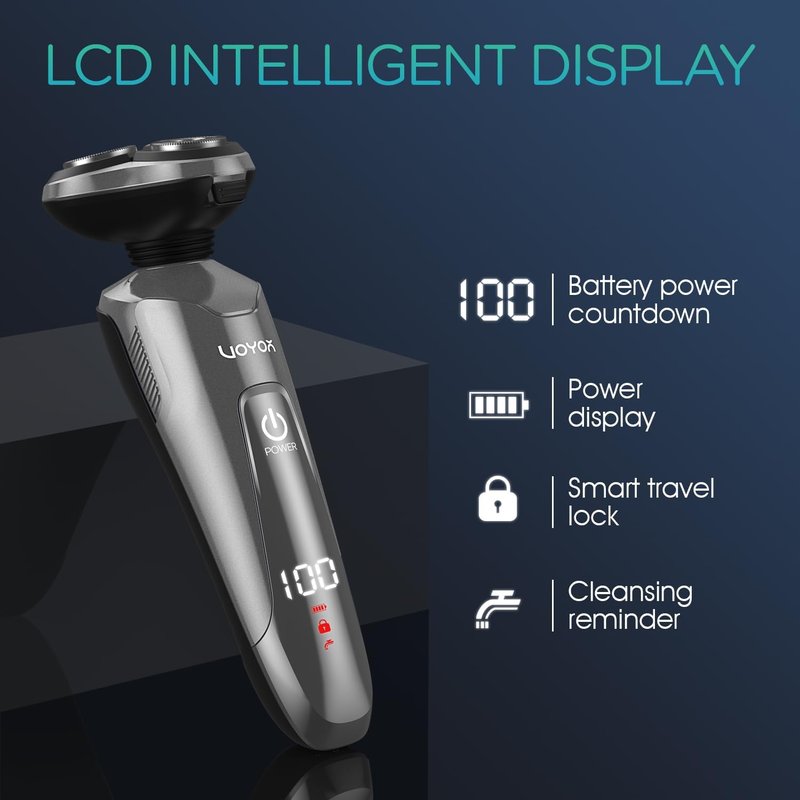 VOYOR Electric Razor for Men - Cordless Rechargeable Shaver for Wet/Dry Use | Waterproof TX410 - Grey