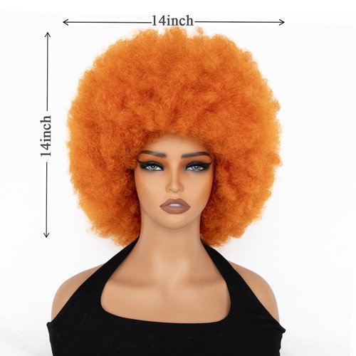 FYIMUYI Afro Wig - Soft 70s For Black Women Short Curly Afro Kinky Wig Large Bouncy And Soft Natural Looking Synthetic Wigs For Daily And Party Halloween Costume Use (#Orange)