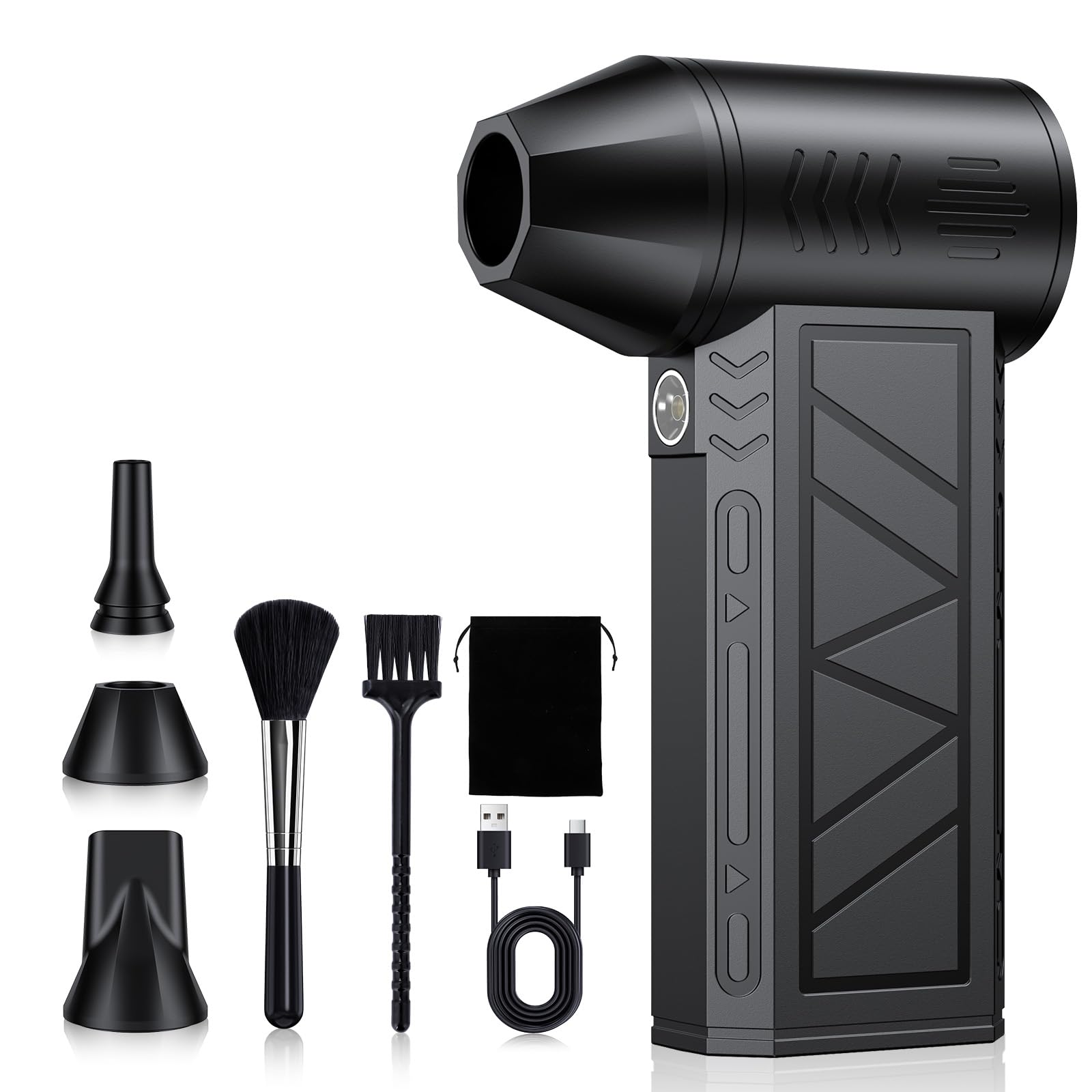 Compressed Air Duster, 130000 RPM High-Speed Electric Air Duster with Brushless Motor, 3 Magnetic Nozzles, 4 Speeds, LED Light & 5000mAh Rechargeable Battery for PC Keyboard Car Cleaning