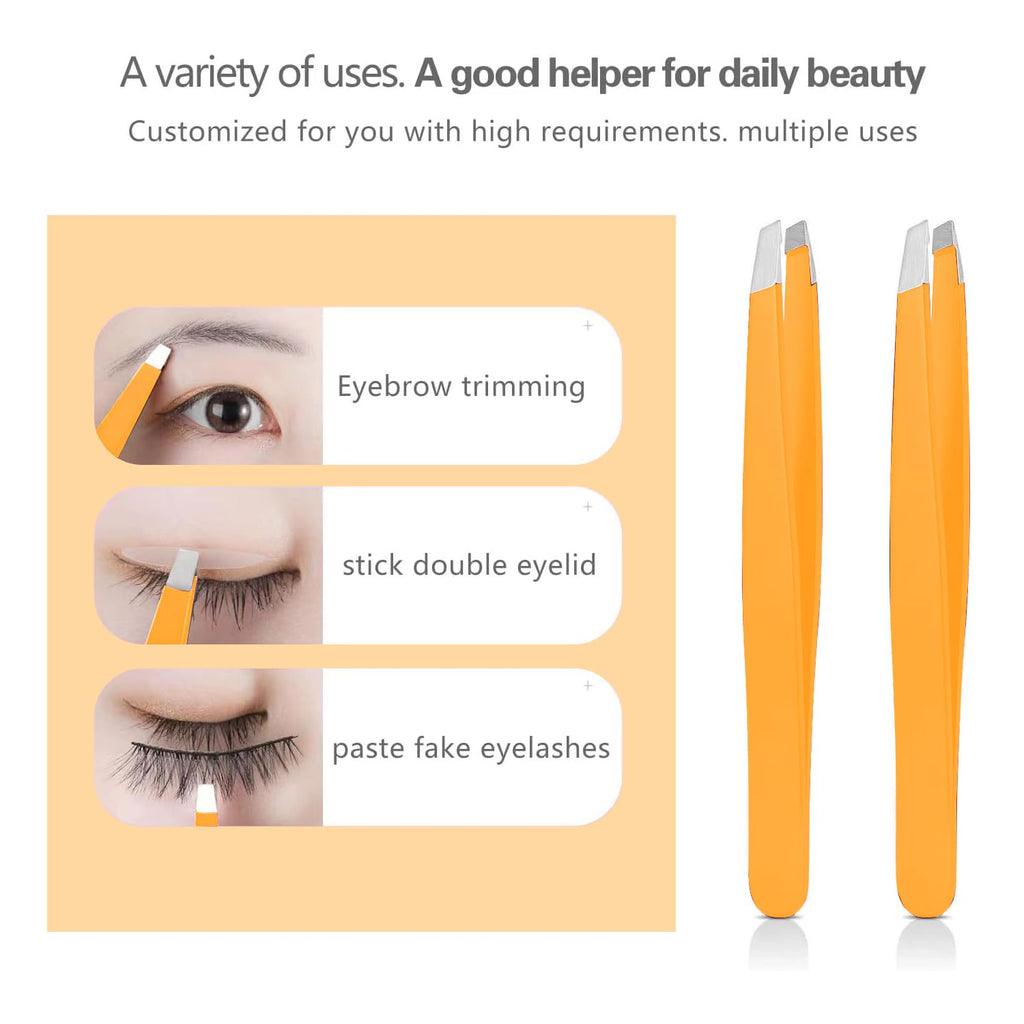 Derlaier Tweezers Set Professional High Precision Stainless Steel Eyebrow Remover Ingrown Hair & Splinter Removal Kit Facial Hair Grooming Tools for Men Women Orange 4 Pcs