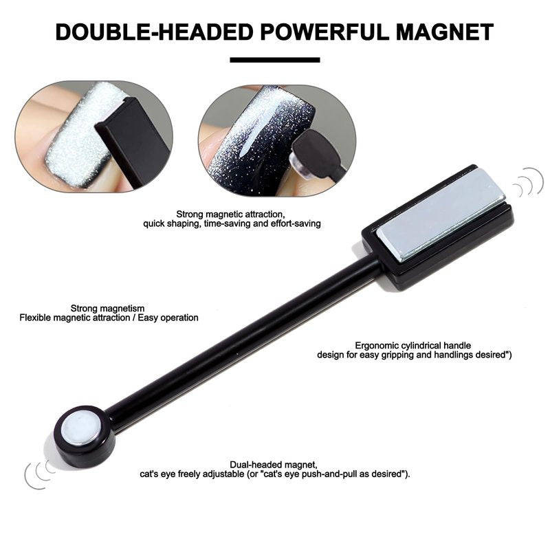 XEAOHESY 60 Pieces Cat Eye Magnet for Nails Magnetic Beads Cube Magnet Multi-Functional Nail Magnet Wand Magnet Stick Magnetic Pen 9 Nail Magnet Plates With Different Patterns for Cat Eye Nail Polish