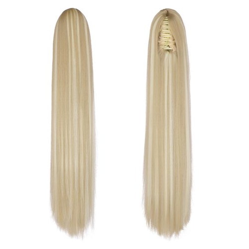 FESHFEN Claw Ponytail Extensions - Long Straight Ponytails for Women Hairpieces Synthetic Hair Pony Tails Extension Clip in Hairpiece, 25 inch Dirty Blonde