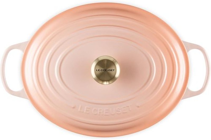 Le Creuset Enameled Cast Iron Dutch Oven - 8 Qt. Signature Oval in Peche with Light Gold Knob