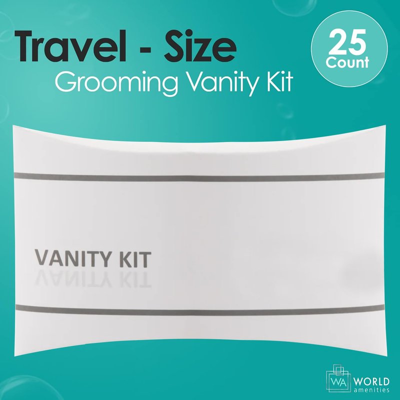 World Amenities Necessities Grooming Vanity Kit | Hotel Amenities | Includes Sewing Kit, Nail File, Cotton Swabs, 2 Cotton Rounds and Band-Aid | Pack of 25 Kits