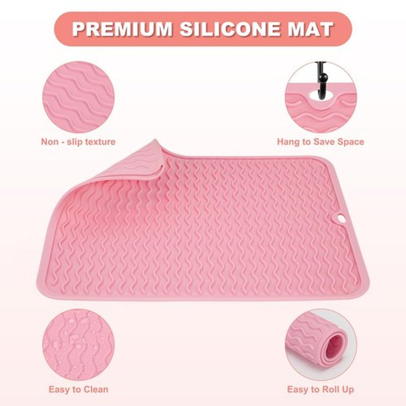 Arsmonjeal Oversize Silicone Heat Resistant Mat for Curling Irons, Hair Straighteners, Flat Irons and Hot Hair Styling Tools, Portable Wrap Pad Cover for Vanity, Travel, Salon(14.2" x 11.0")