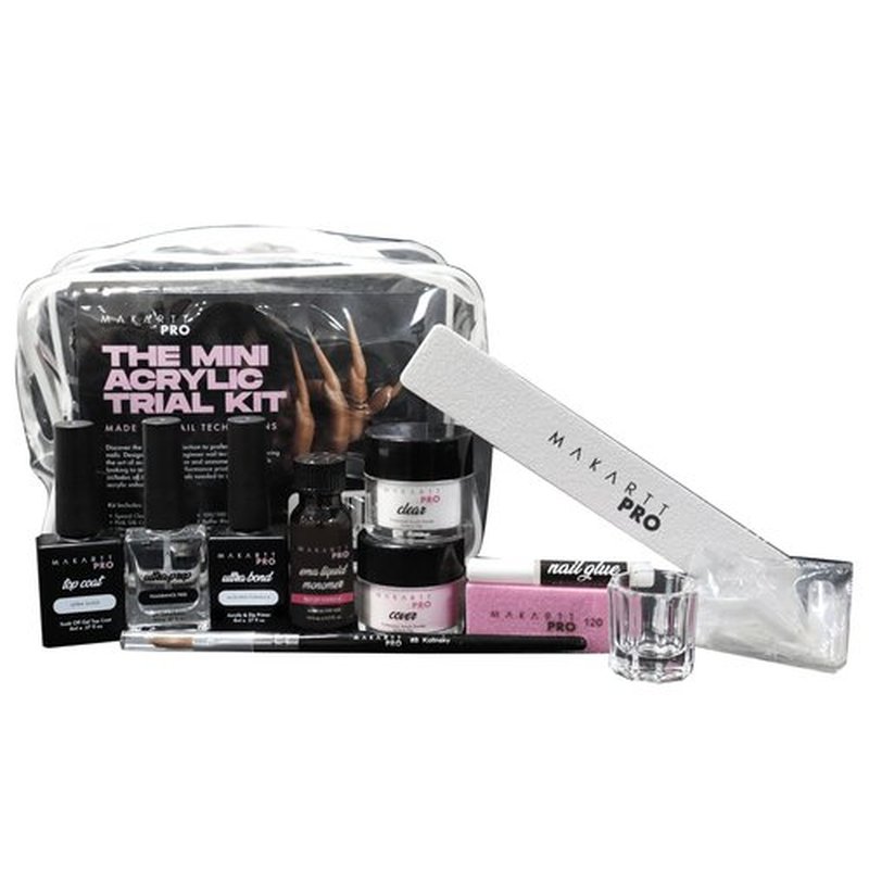 MakarttPro Mini Acrylic Nail Kit for Beginner Nail Technicians 12pcs - Starter Set with Pink & Clear Acrylic Powders, EMA Monomer, Kolinsky Brush and Nail Essentials