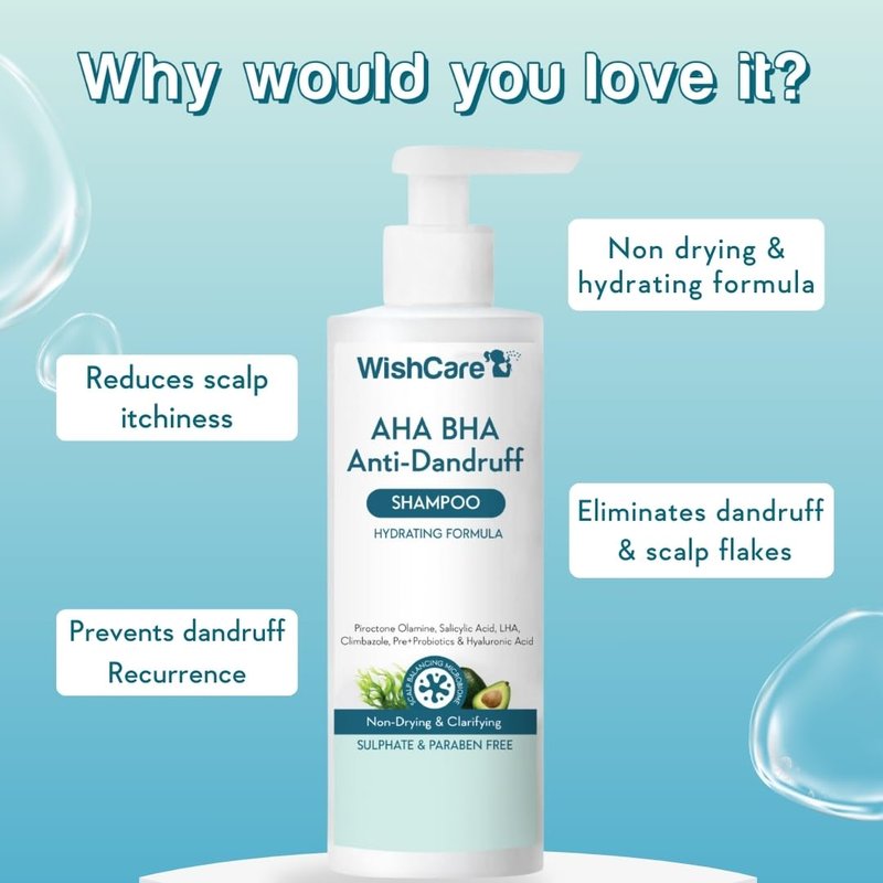WishCare Hydrating AHA BHA Anti Dandruff Shampoo For Women & Men-Paraben & Sulphate Free Shampoo 250ml