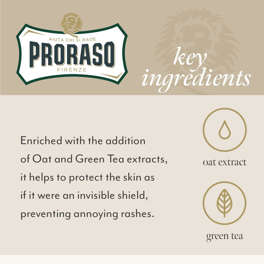 Proraso Shaving Cream - Oatmeal & Green Tea - Nourishing & Gentle Formula Shave Cream for Sensitive Skin - Premium Italian Shaving for Men - 5.2oz,(Pack of 2)
